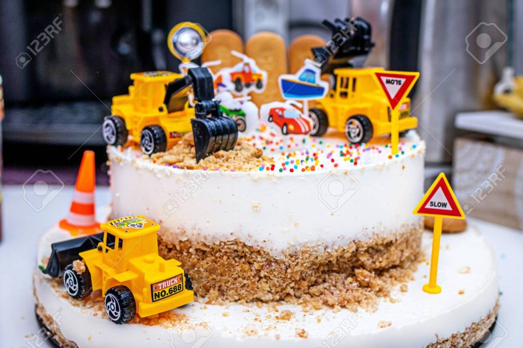 Kids Birthday cake boys cake with trucks and diggers
